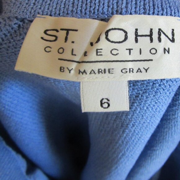 Vtg. St John Marie Gray Evening Blue Knit Skirt Suit w Rhinestones, Sz 4 & 6 - Picture 11 of 12